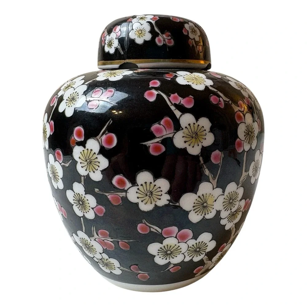 Vintage Japanese Cloisonne Ginger Jar Cherry Blossom Mid century Cloisonne vase
